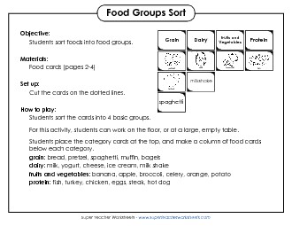 Card Sort: Food Groups Nutrition Worksheet