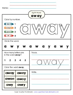 Worksheet 4: Away Sight Words Individual Worksheet