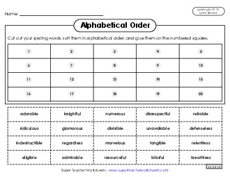 Alphabetical Order: Cut-Glue (F-22) Spelling F Worksheet