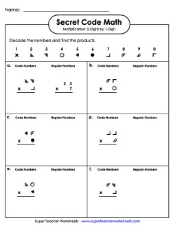 Secret Code Math: 2 Digits Times 1 Digit Multiplication Worksheet