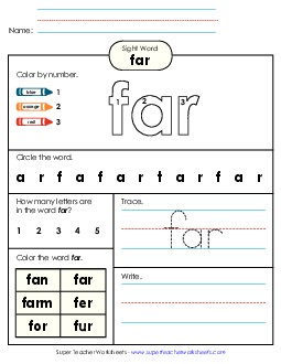 Worksheet 4: Far Sight Words Individual Worksheet