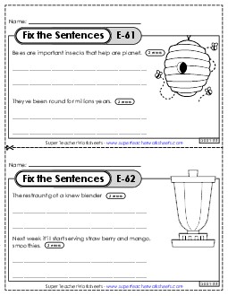 Fix the Sentences E-61 through E-65 Worksheet