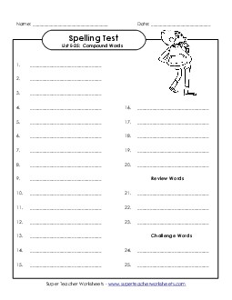 Spelling Test (E-25) Spelling E Worksheet