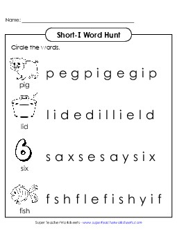 Short I: Horizontal Word Hunt 1 (Illustrated) Phonics Long Short I Worksheet