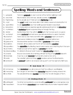 Spelling Sentences (Halloween) Spelling F Worksheet