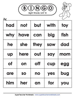 Sight Word Bingo (Unit 13) Sight Words Worksheet