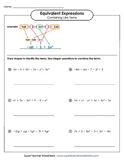 Combining Like Terms (Advanced #2) Expressions Equivalent Worksheet