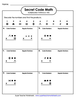 Secret Code Math: Patterns 3 Digits Times 1 Digit Multiplication Worksheet