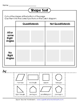 Quadrilateral Sort (Cut and Glue) Carroll Diagrams Worksheet