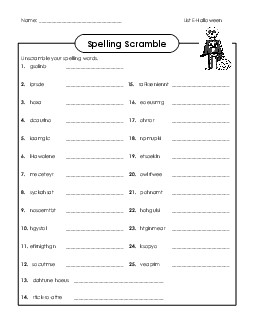 Word Scramble Spelling E Worksheet