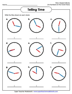 Nearest Minute - No Numbers on the Clock Faces 3 Time Worksheet