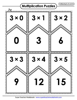 Multiplication Puzzle Match (3s and 4s Only) Worksheet