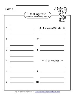 Spelling Test (A-14) Spelling A Worksheet