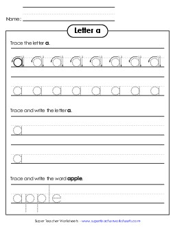 Lowercase a (Dotted Lines) Free Printing Worksheet