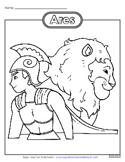 Coloring Page: Ares Greek Mythology Worksheet