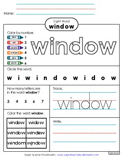 Worksheet 4: Window Sight Words Individual Worksheet