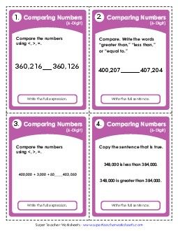 Task Cards: 6-Digits Place Value Worksheet