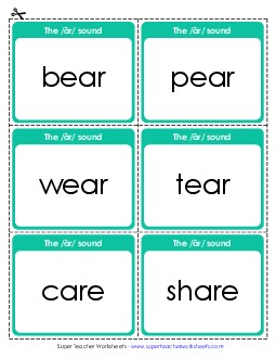 Flash Cards: /âr/ Sound as in Care & Bear Phonics R Controlled Vowels Worksheet