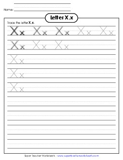 Letter X, x - Tracing (Smaller Font Size) Alphabet Worksheet