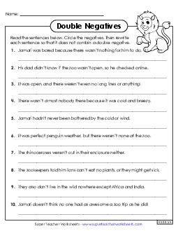 Rewriting Sentences with Double Negatives Worksheet 2 Worksheet