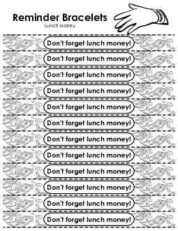 Reminder Wristbands - Lunch Money Worksheet