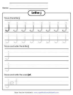 Lowercase j (Dotted Lines) Printing Worksheet