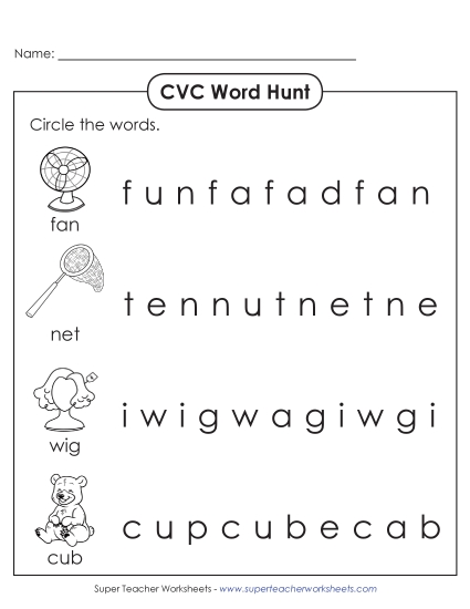 New CVC Word Hunt 1 Worksheet New CVC Word Hunt 1 Worksheet