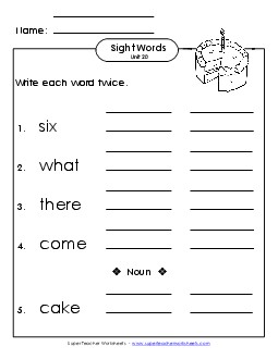 Write Twice (Unit 20) Sight Words Worksheet