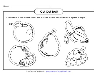 Fruit Pictures Scissor Skills Worksheet