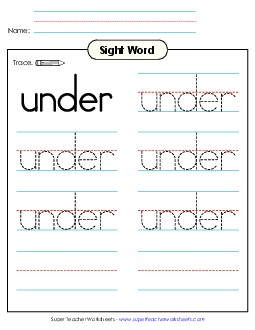 Trace the Word: Under Sight Words Individual Worksheet