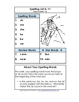 Spelling List A-11 Spelling A Worksheet