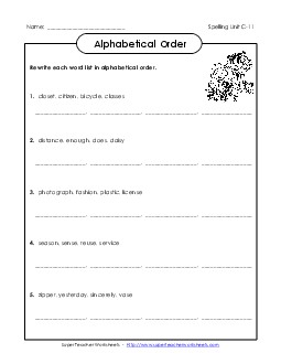 Alphabetical Order (C-11) Spelling C Worksheet