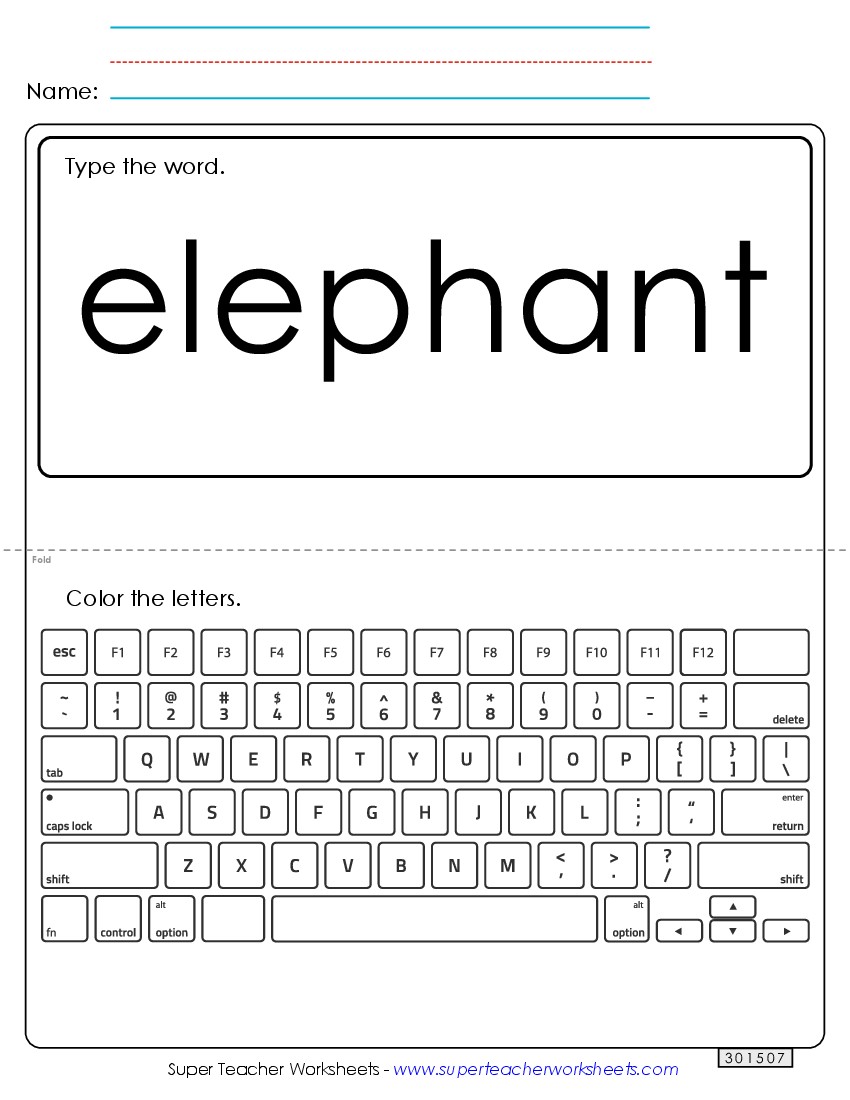 Type the Word: Elephant Sight Words Individual Worksheet