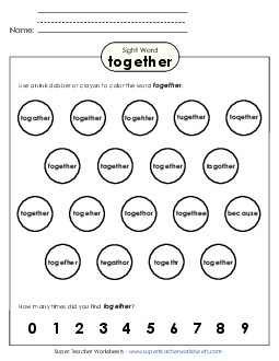 Dab or Color: Together Sight Words Individual Worksheet