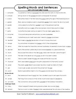 Spelling Sentences (E-5)  Spelling E Worksheet