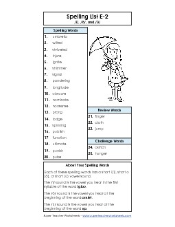 Spelling Word List (E-2) Free Spelling E Worksheet