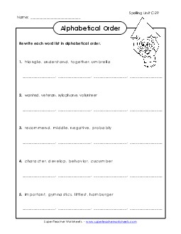 Alphabetical Order (C-29) Spelling C Worksheet