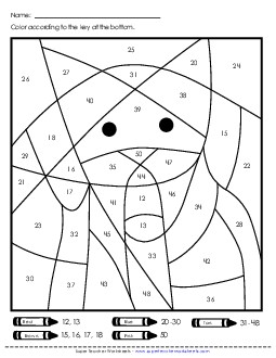 Color-by-Number: Cat or Dog (Numbers to 50) Color By Number Worksheet