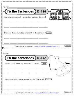 Fix the Sentences D-126 through D-130 Worksheet