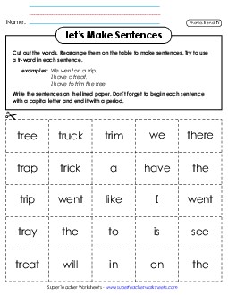 Let\'s Make Sentences (Tr-) Phonics Blends Worksheet