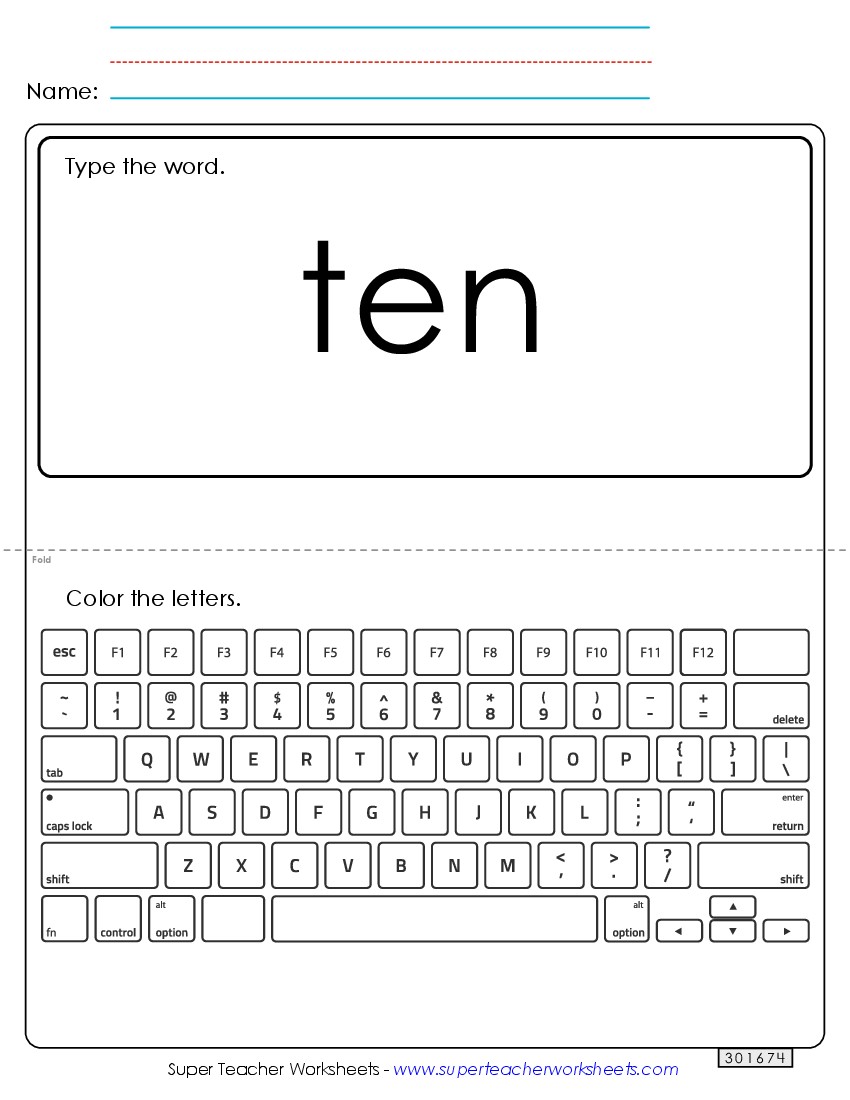 Type the Word: Ten Sight Words Individual Worksheet