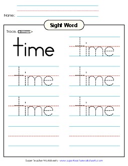 Trace the Word: Time Sight Words Individual Worksheet