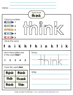 Worksheet 4: Think Sight Words Individual Worksheet