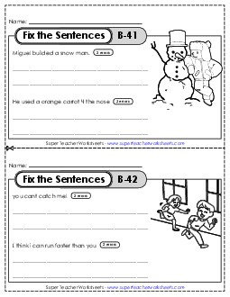 Fix the Sentences B-41 through B-45 Worksheet