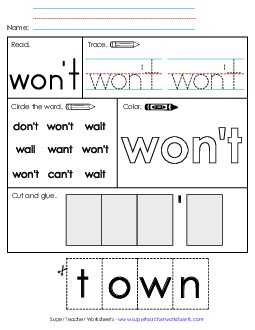 Won\'t (Sight Word) Free Sight Words Individual Worksheet