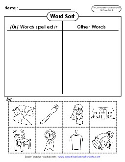 Word Sort (Cut and Glue) Free Phonics R Controlled Vowels Worksheet