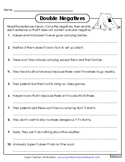 Rewriting Sentences with Double Negatives Worksheet 1 Worksheet