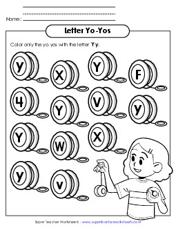 Letter Y y Recognition - Yo-yo Alphabet Worksheet