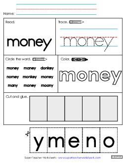 Worksheet 2: Money Free Sight Words Individual Worksheet