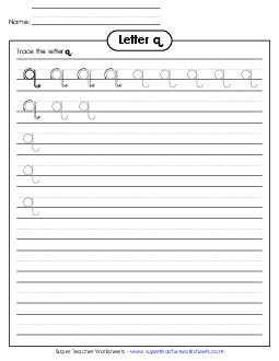 Lowercase q (Smaller Font Size) Alphabet Worksheet